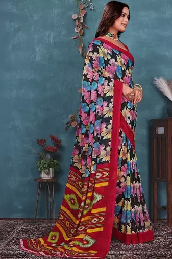Floral pure georgette bandhani saree