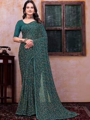 Bandhani beads and stones poly georgette bandhani saree 1