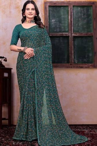 Bandhani beads and stones poly georgette bandhani saree