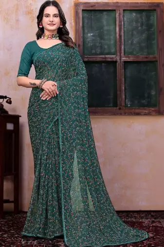 Bandhani beads and stones poly georgette bandhani saree