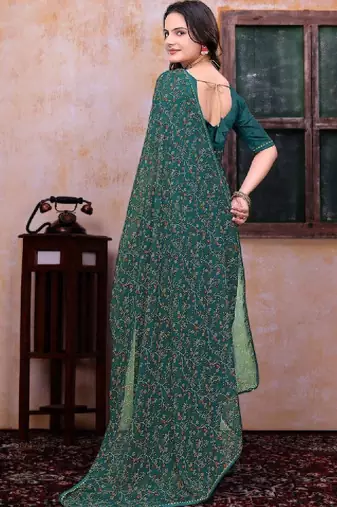 Bandhani beads and stones poly georgette bandhani saree