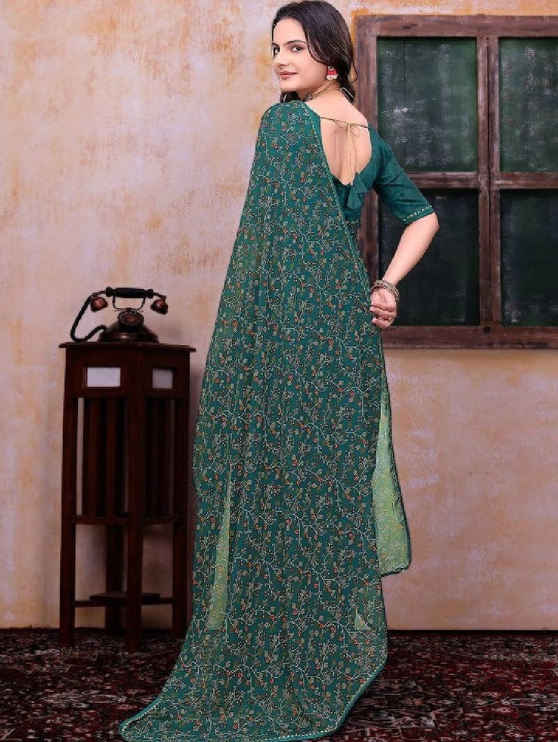 Bandhani beads and stones poly georgette bandhani saree
