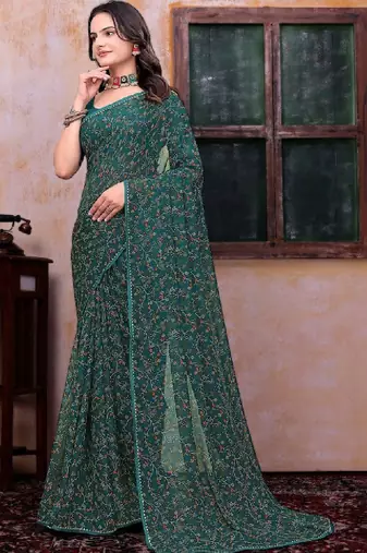 Bandhani beads and stones poly georgette bandhani saree