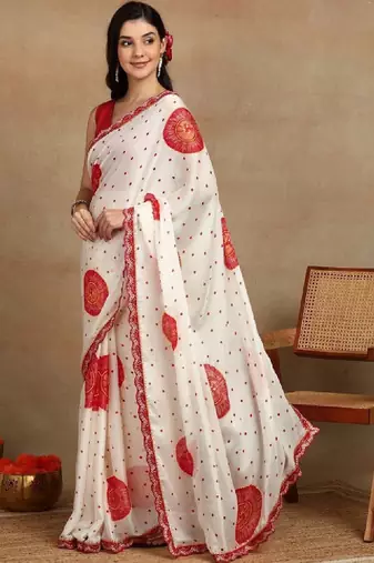 Bandhani gotta patti poly chiffon bandhani saree