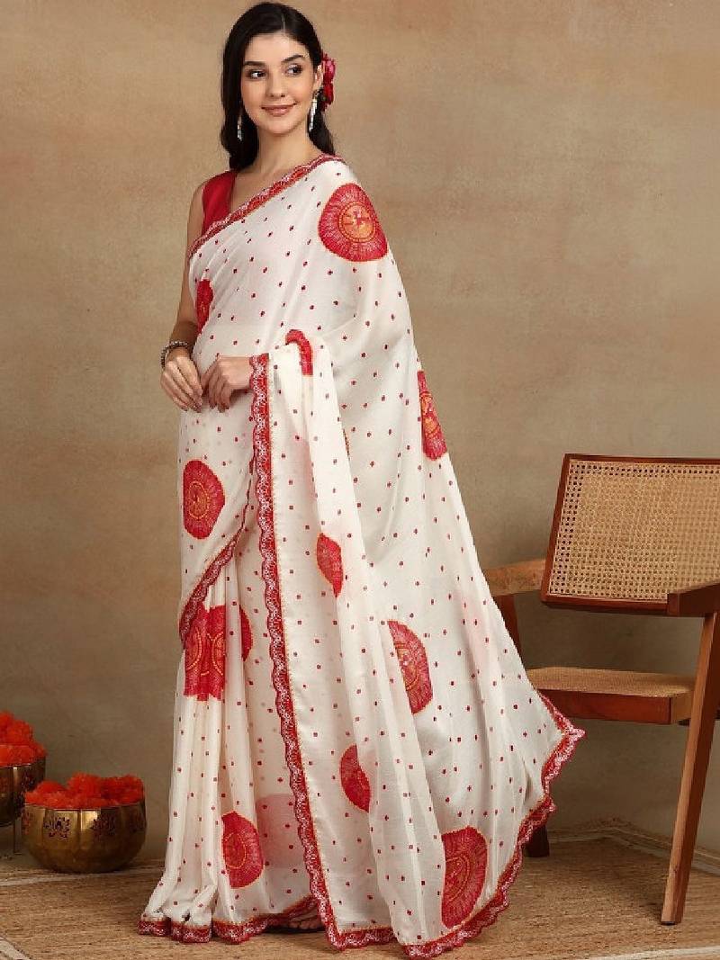 Bandhani gotta patti poly chiffon bandhani saree