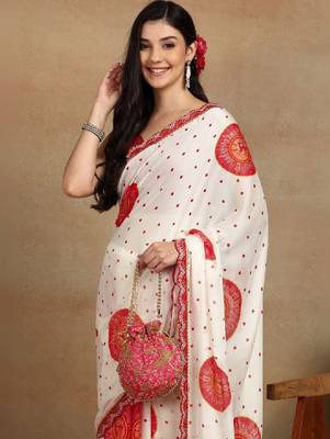 Bandhani gotta patti poly chiffon bandhani saree 3
