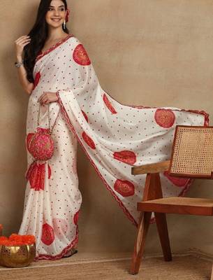 Bandhani gotta patti poly chiffon bandhani saree 4
