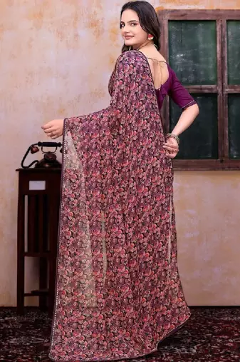 Poly georgette bandhani saree