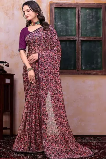 Poly georgette bandhani saree