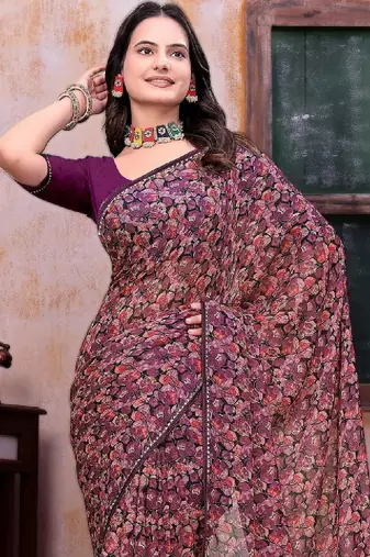 Poly georgette bandhani saree