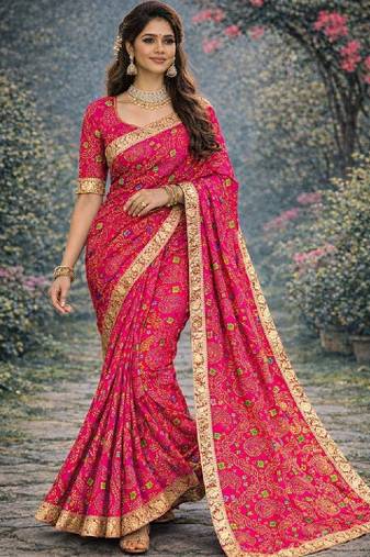 Bandhani zari poly georgette bandhani saree