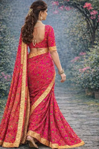 Bandhani zari poly georgette bandhani saree