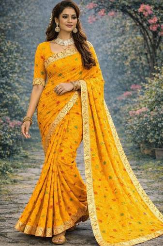 Bandhani zari poly georgette bandhani saree
