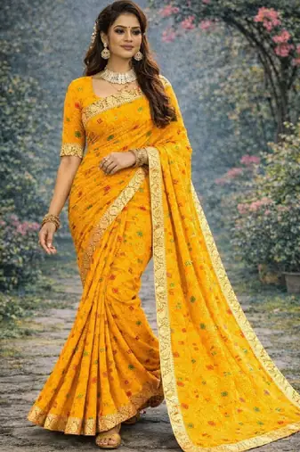Bandhani zari poly georgette bandhani saree