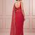 Red striped embroidered designer leheriya saree with unstiched blouse