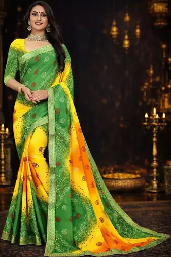 Batik poly georgette bandhani saree