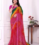 Batik mirror work pure chiffon leheriya saree