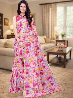 Floral pure georgette bandhani saree 1