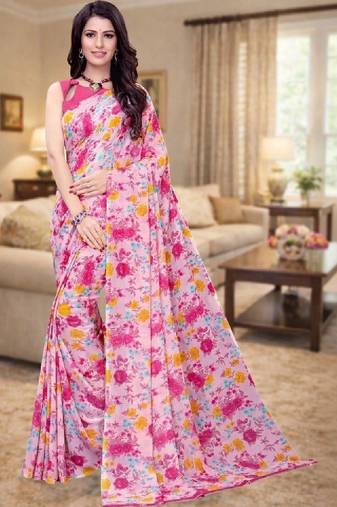 Floral pure georgette bandhani saree
