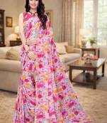 Floral pure georgette bandhani saree