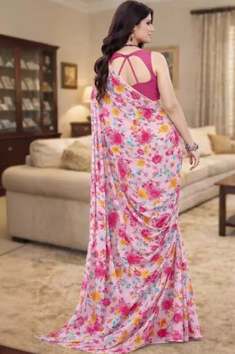 Floral pure georgette bandhani saree