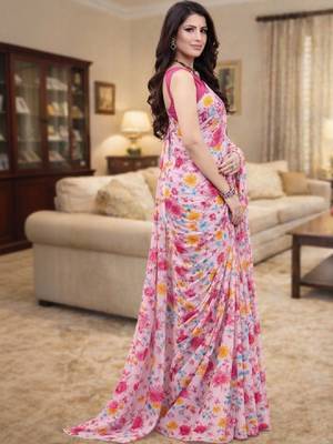 Floral pure georgette bandhani saree 3