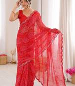 Bandhani mirror work poly georgette bandhani saree