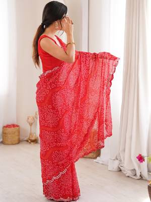 Bandhani mirror work poly georgette bandhani saree 2