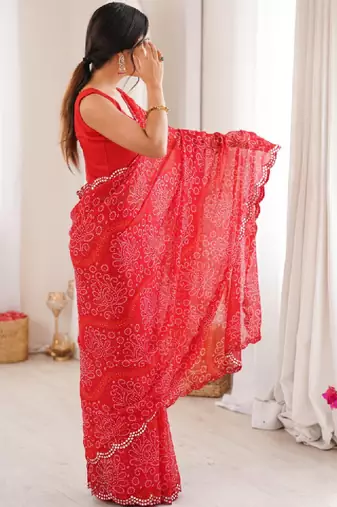 Bandhani mirror work poly georgette bandhani saree