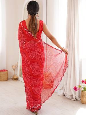 Bandhani mirror work poly georgette bandhani saree 3