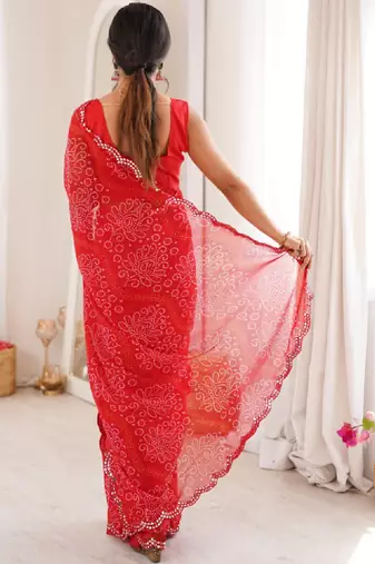 Bandhani mirror work poly georgette bandhani saree