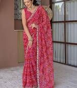 Bandhani mirror work pure chiffon bandhani saree