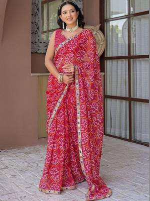 Bandhani mirror work pure chiffon bandhani saree 2