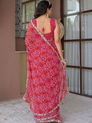 Bandhani mirror work pure chiffon bandhani saree 3