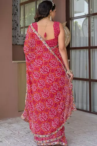 Bandhani mirror work pure chiffon bandhani saree