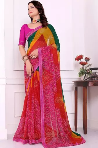 Bandhani pure chiffon bandhani saree