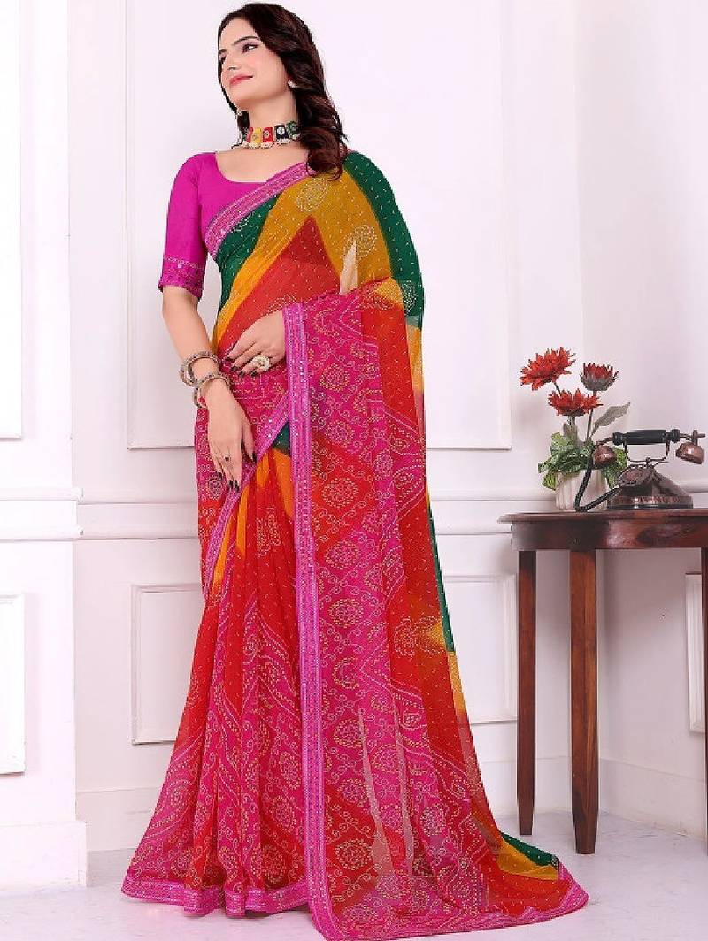 Bandhani pure chiffon bandhani saree