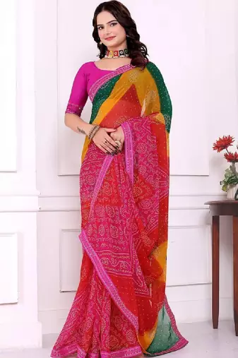 Bandhani pure chiffon bandhani saree