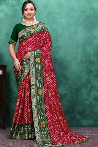 Bandhani zari poly georgette designer bandhani saree