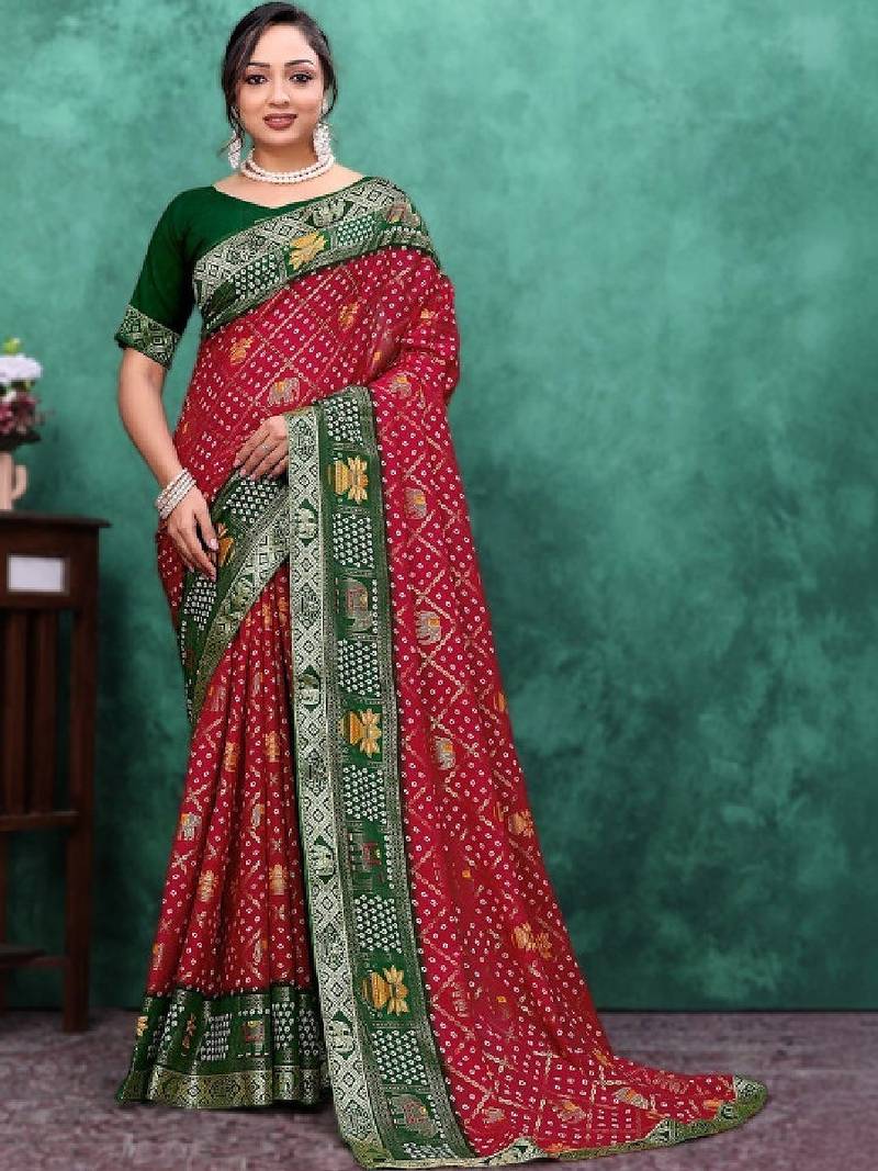 Bandhani zari poly georgette designer bandhani saree