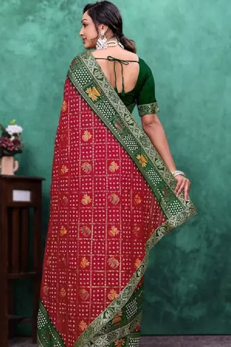 Bandhani zari poly georgette designer bandhani saree