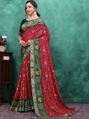 Bandhani zari poly georgette designer bandhani saree 3