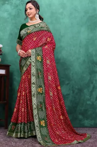 Bandhani zari poly georgette designer bandhani saree