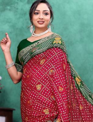 Bandhani zari poly georgette designer bandhani saree 4