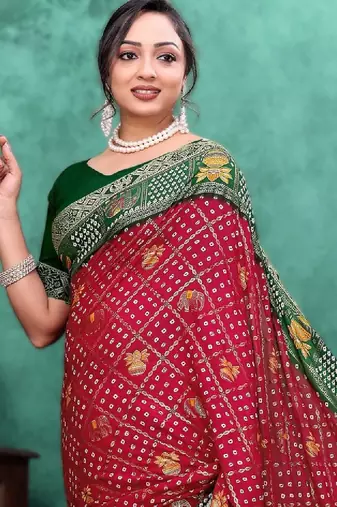 Bandhani zari poly georgette designer bandhani saree