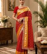Woven design zari poly georgette designer bandhani saree