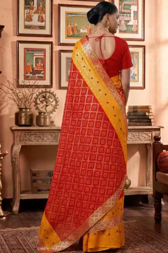 Woven design zari poly georgette designer bandhani saree