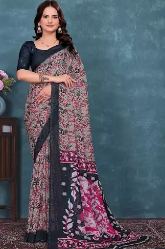 Floral pure georgette bandhani saree