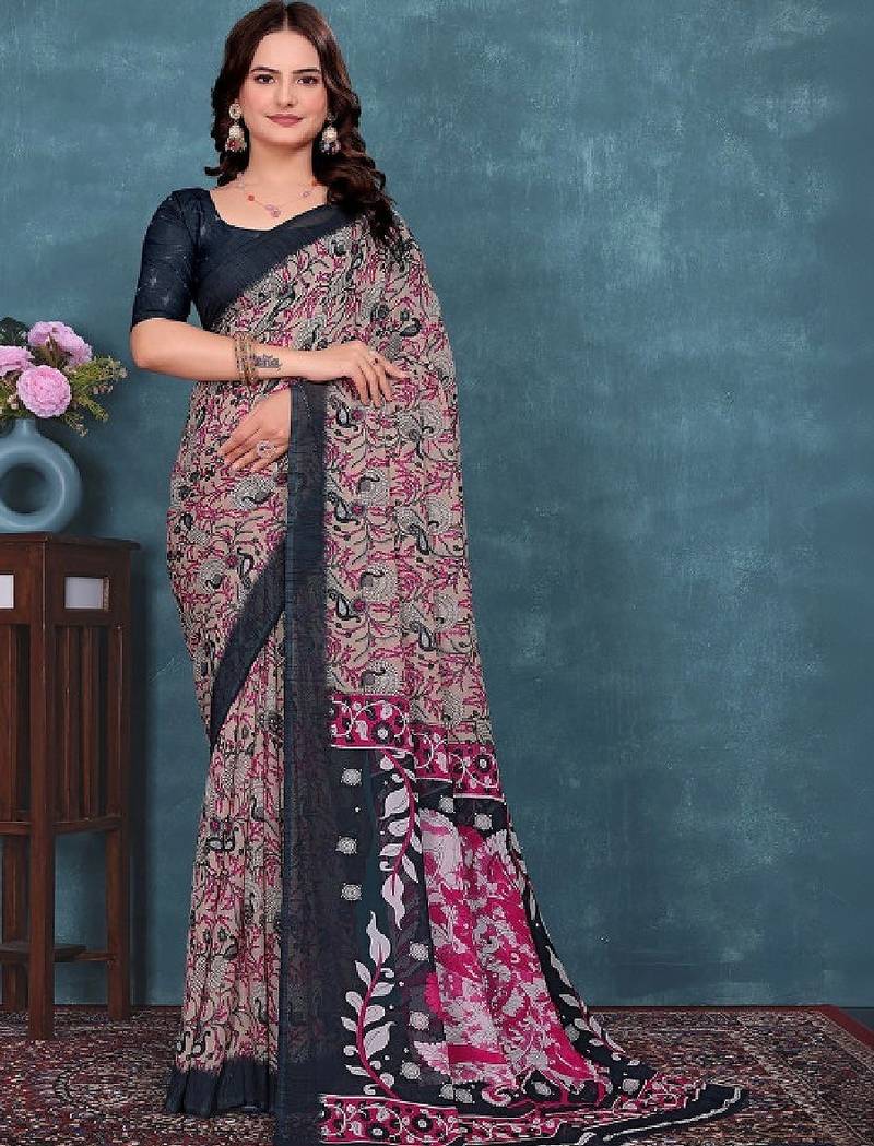Floral pure georgette bandhani saree