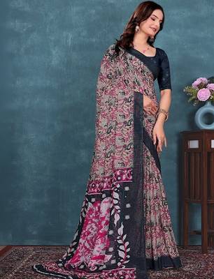 Floral pure georgette bandhani saree 3